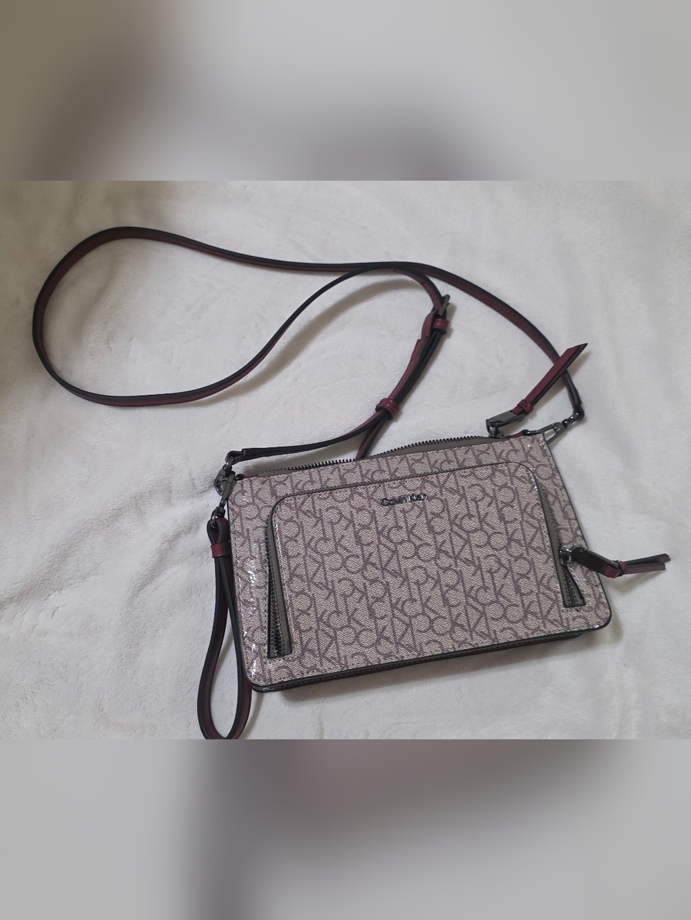 Calvin Klein Monogram Crossbody Bag in Dusty Pink and Brown